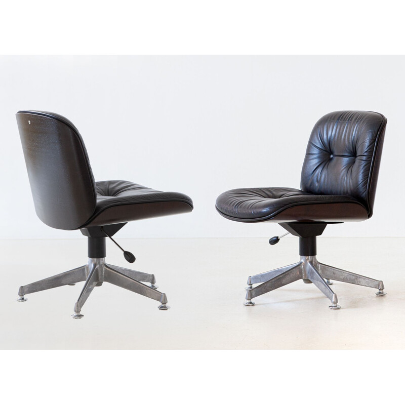 Pair of Natural Leather vintage Office Chairs by Ico Parisi for MIM Roma, 1960s