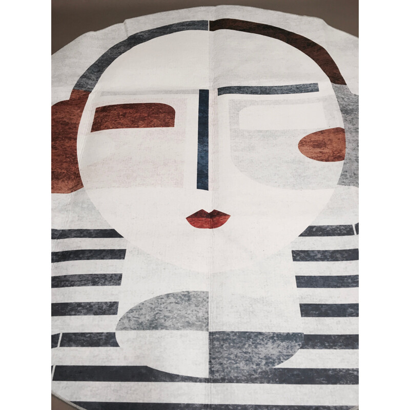 Tapis vintage rond 160 cm représentant un visage