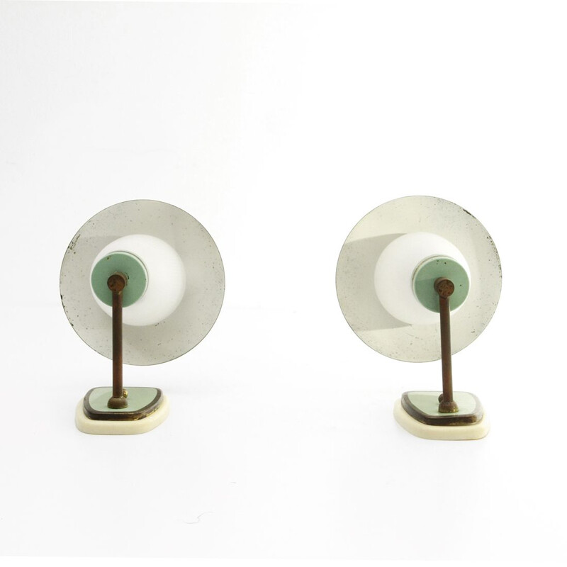 Pair of white opaline diffuser vintage wall lamp, 1950