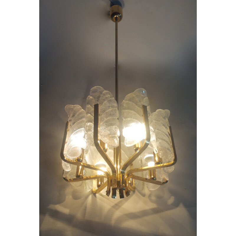 Scandinavian Orrefors chandelier in brass, Carl FAGERLUND - 1960s