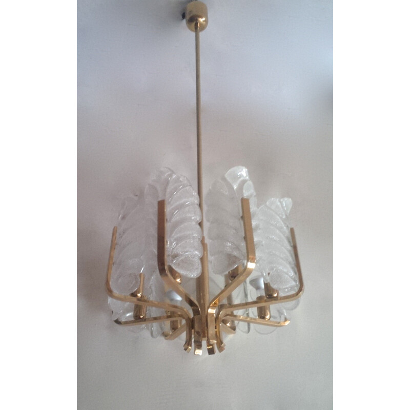 Scandinavian Orrefors chandelier in brass, Carl FAGERLUND - 1960s
