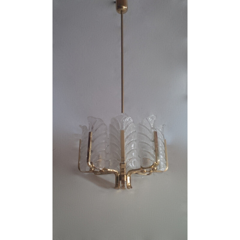 Scandinavian Orrefors chandelier in brass, Carl FAGERLUND - 1960s