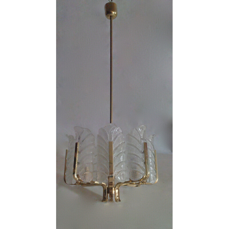 Scandinavian Orrefors chandelier in brass, Carl FAGERLUND - 1960s