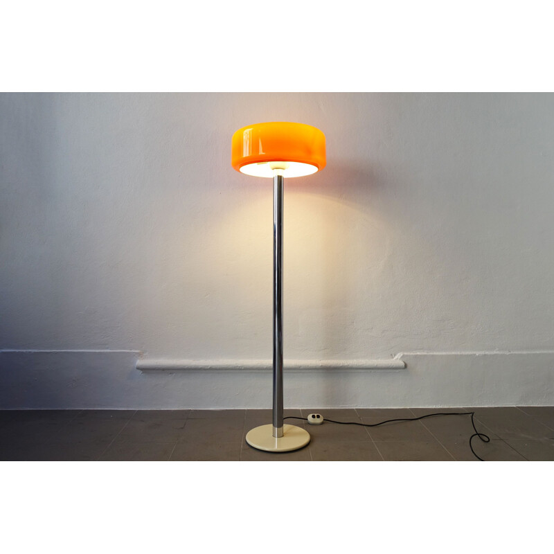 Chrome and Orange Plastic vintage Floor Lamp, 1970s 