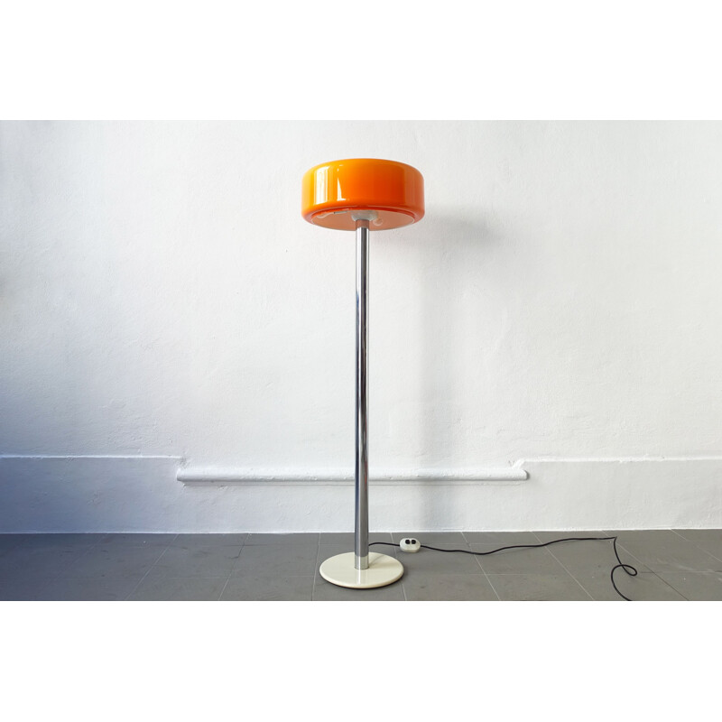 Chrome and Orange Plastic vintage Floor Lamp, 1970s 