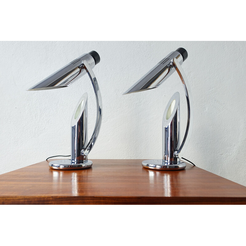 Lot de 2 lampes de table vintage pliables Chrome Tharsis de Luis Pérez de la Oliva pour Fase, 1973
