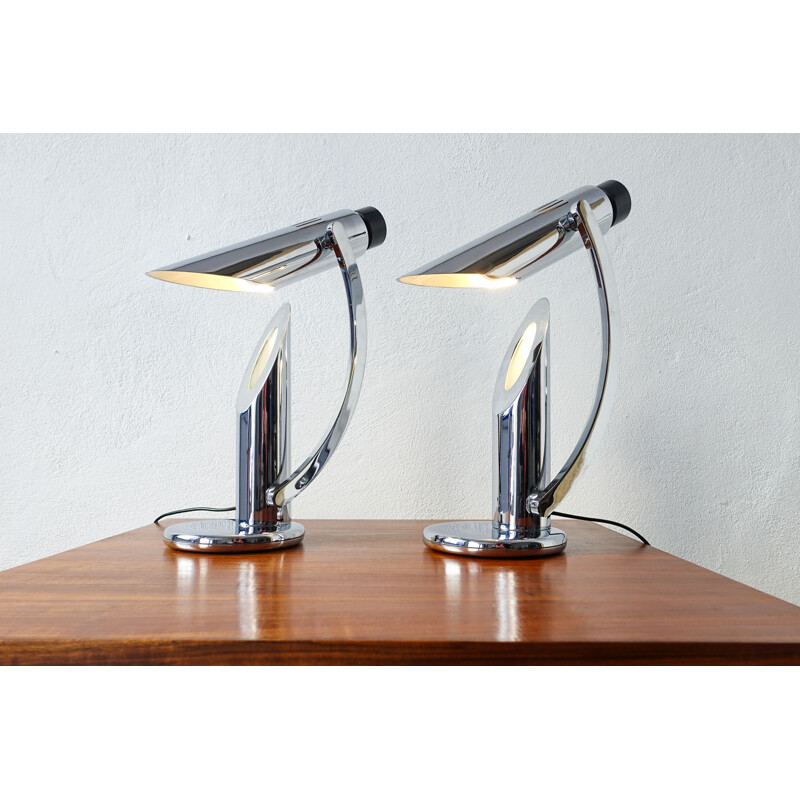 Lot de 2 lampes de table vintage pliables Chrome Tharsis de Luis Pérez de la Oliva pour Fase, 1973