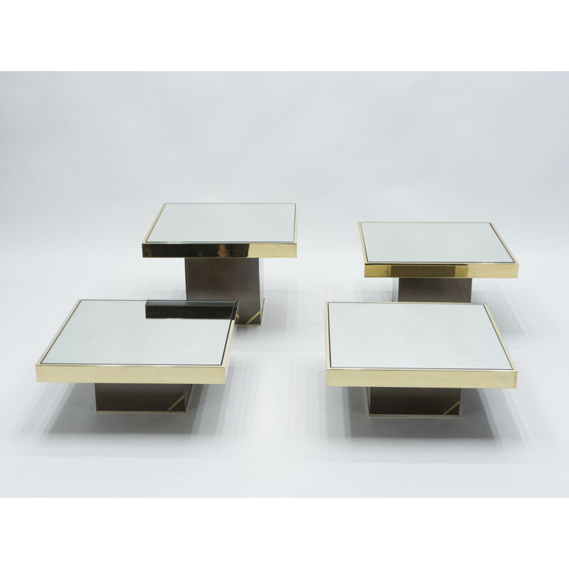 Set of 4 vintage brass coffee tables mirror par Cidue Italy 1970 