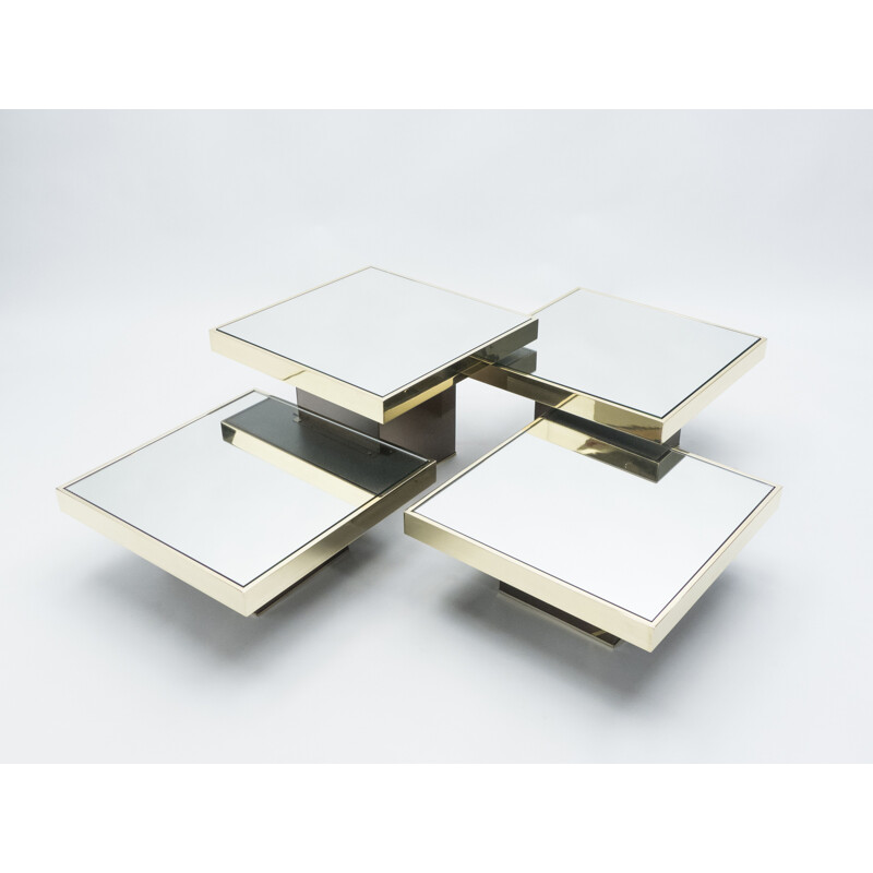 Set of 4 vintage brass coffee tables mirror par Cidue Italy 1970 