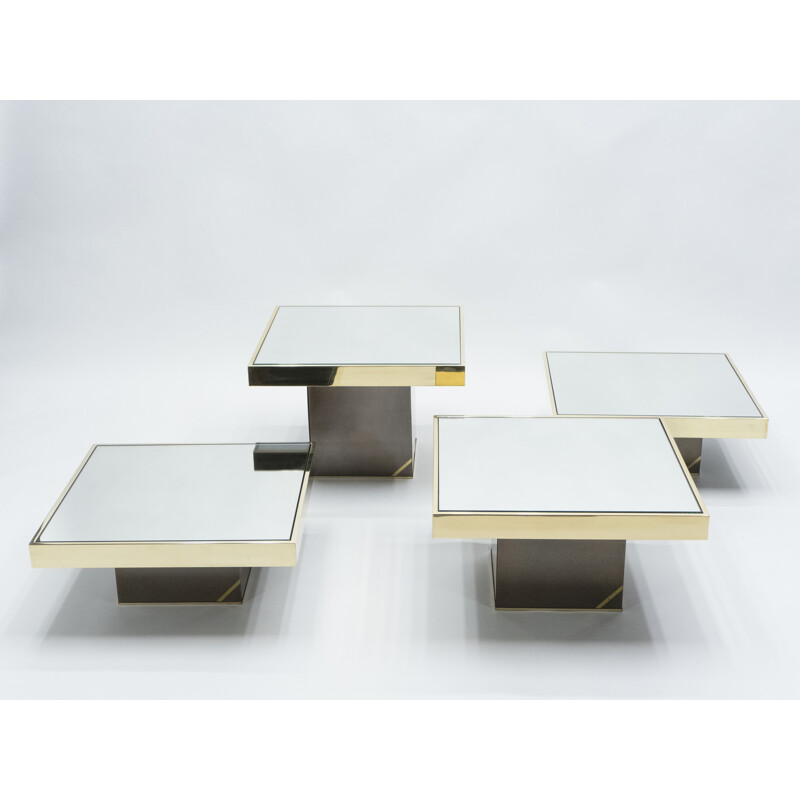 Set of 4 vintage brass coffee tables mirror par Cidue Italy 1970 