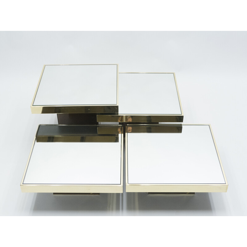 Set of 4 vintage brass coffee tables mirror par Cidue Italy 1970 