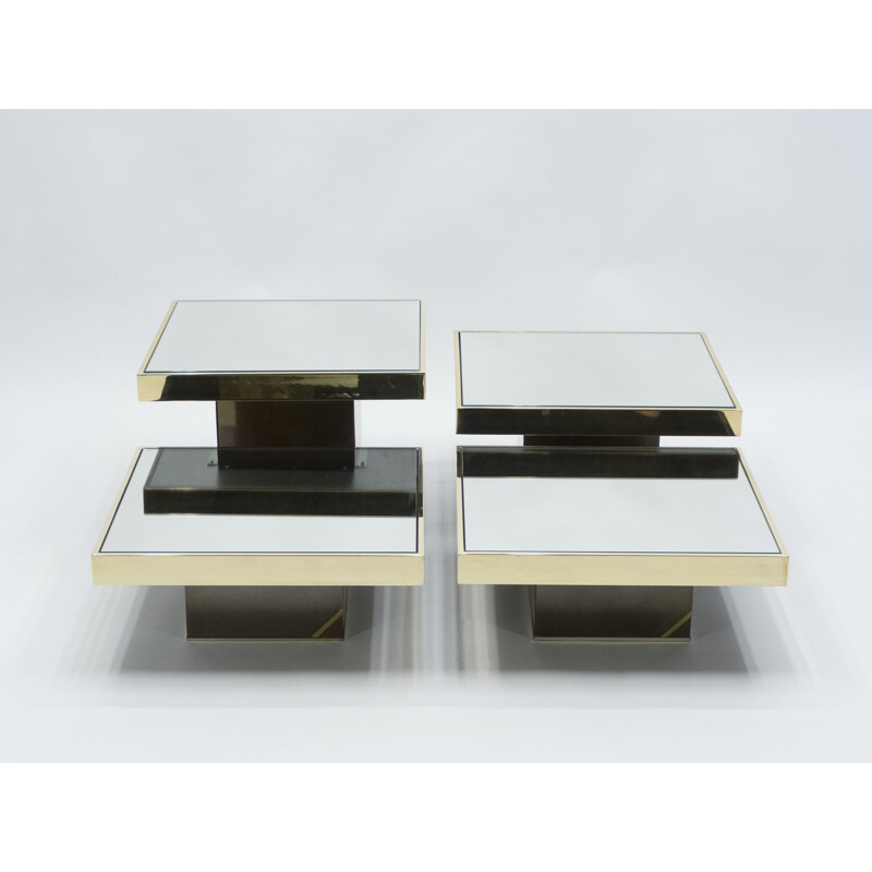 Set of 4 vintage brass coffee tables mirror par Cidue Italy 1970 