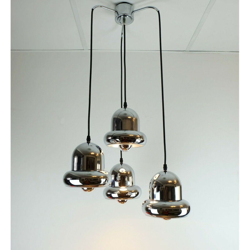 Suspension vintage space age 4-lumière lampe en cascade métal chromé 1960 -70