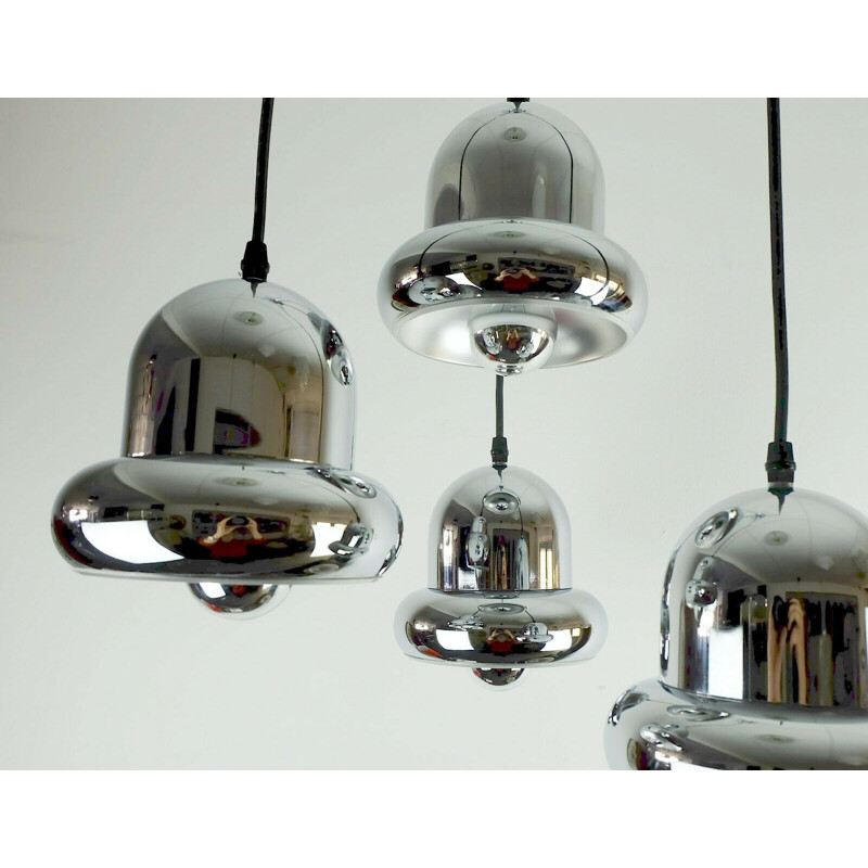 Vintage pendant light space age 4-light cascading lamp chrome plated metal 60s 70s