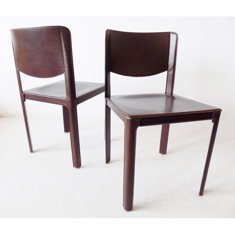 Set of 2 leather vintage dining chairs by Tito Agnoli Matteo Grassi