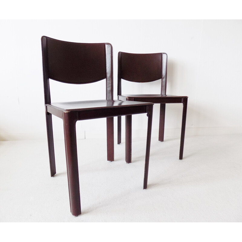 Set of 2 leather vintage dining chairs by Tito Agnoli Matteo Grassi