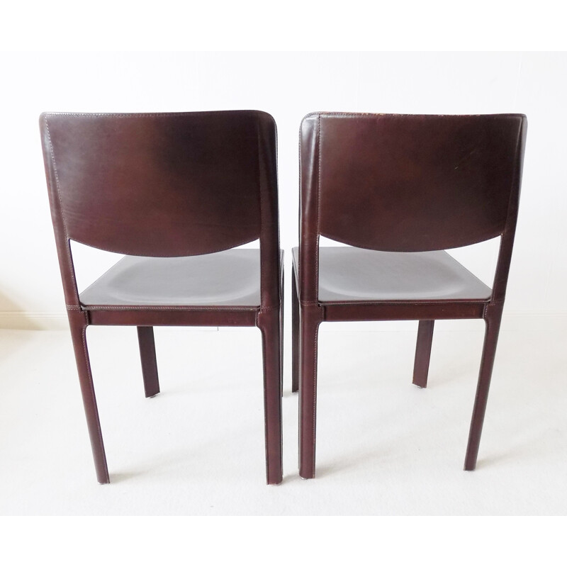 Ensemble de 2 chaises vintage à repas en cuir de Tito Agnoli Matteo Grassi