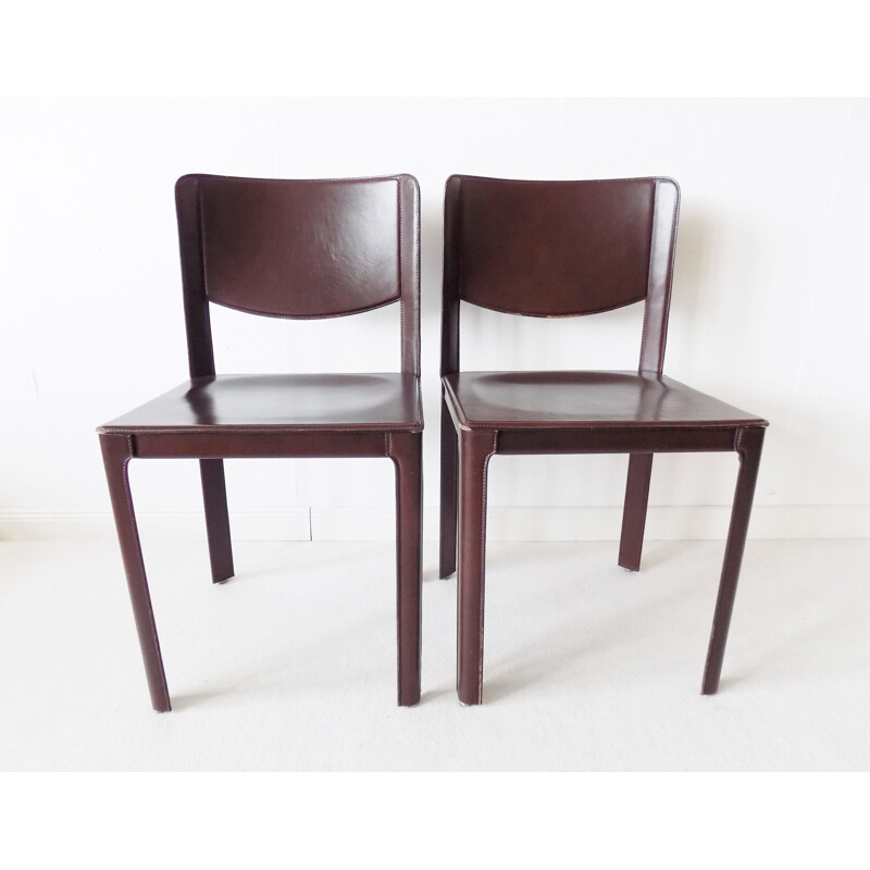 Set of 2 leather vintage dining chairs by Tito Agnoli Matteo Grassi