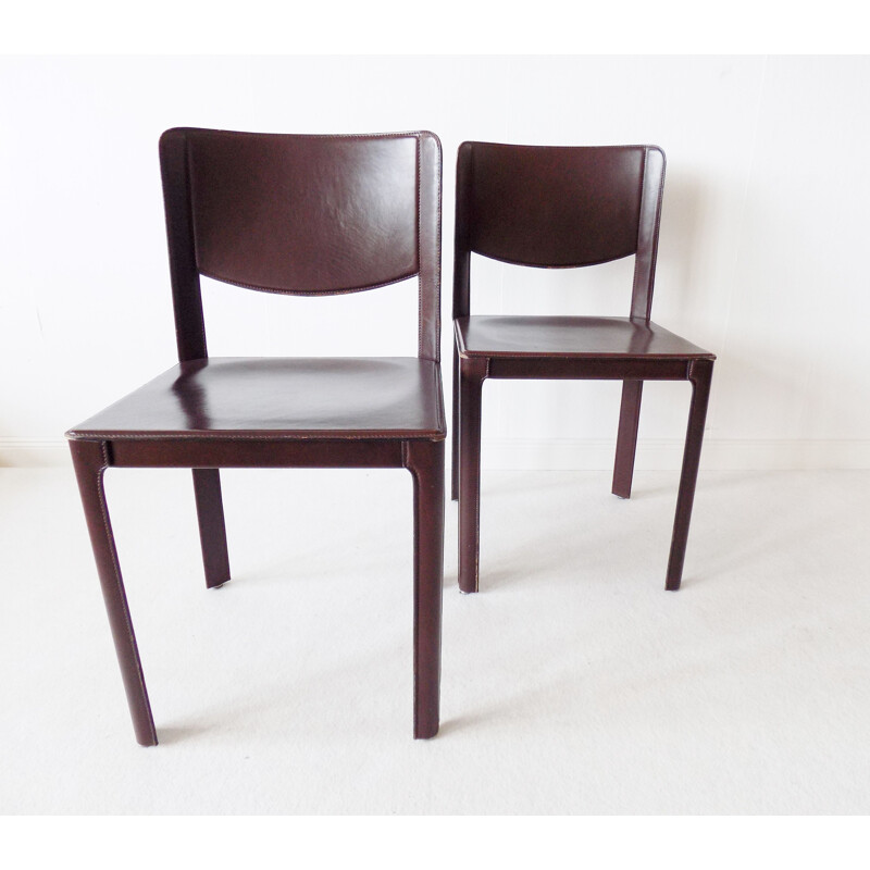 Set of 2 leather vintage dining chairs by Tito Agnoli Matteo Grassi