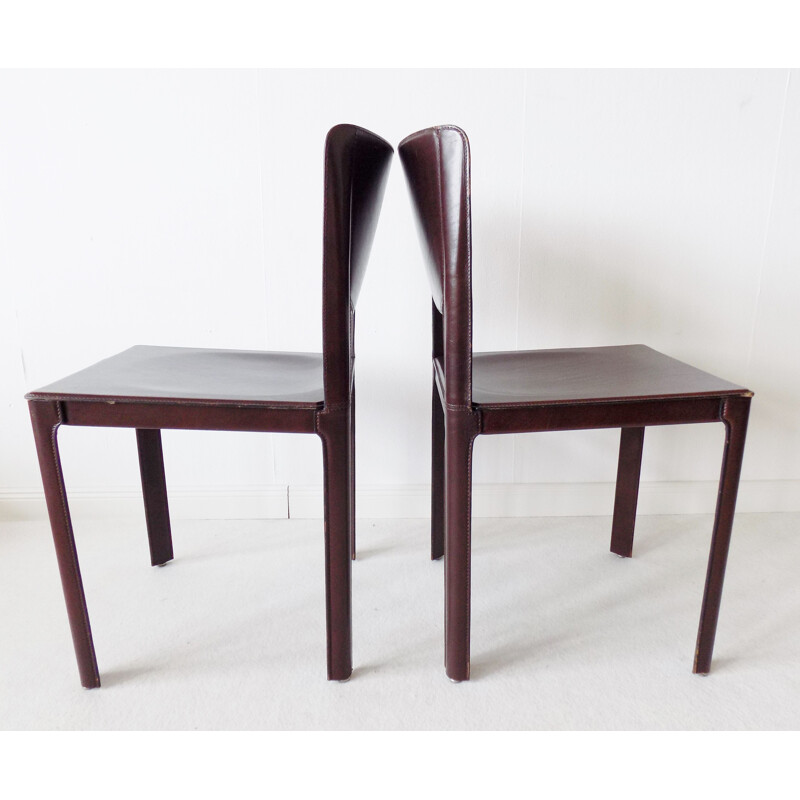 Ensemble de 2 chaises vintage à repas en cuir de Tito Agnoli Matteo Grassi
