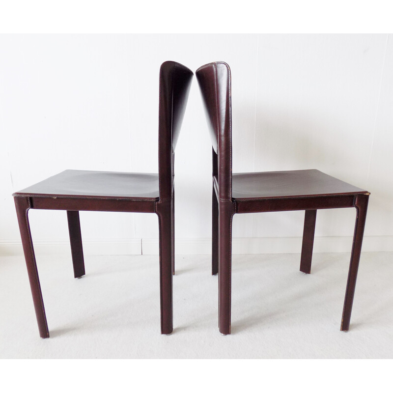 Set of 2 leather vintage dining chairs by Tito Agnoli Matteo Grassi