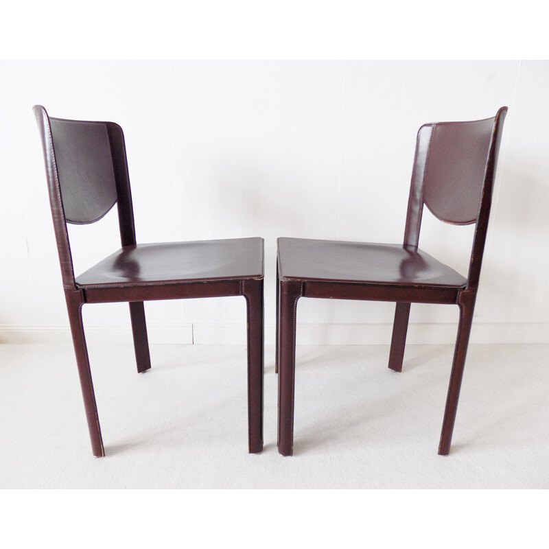 Set of 2 leather vintage dining chairs by Tito Agnoli Matteo Grassi