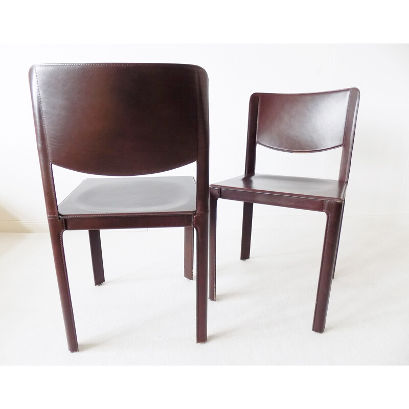 Set of 2 leather vintage dining chairs by Tito Agnoli Matteo Grassi