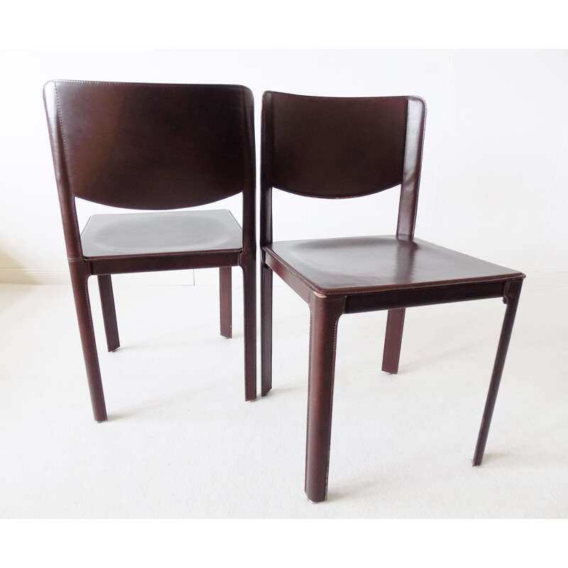 Set of 2 leather vintage dining chairs by Tito Agnoli Matteo Grassi