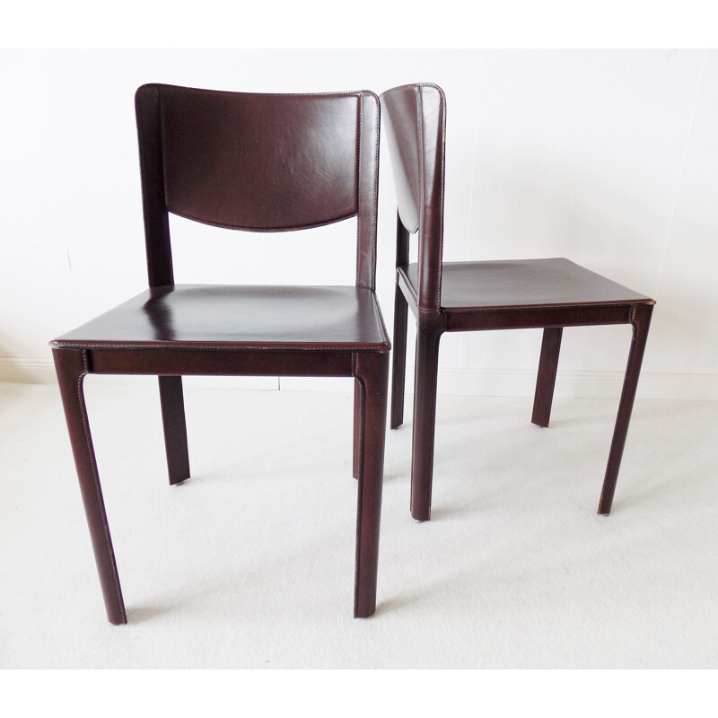 Set of 2 leather vintage dining chairs by Tito Agnoli Matteo Grassi