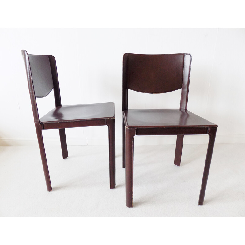 Set of 2 leather vintage dining chairs by Tito Agnoli Matteo Grassi