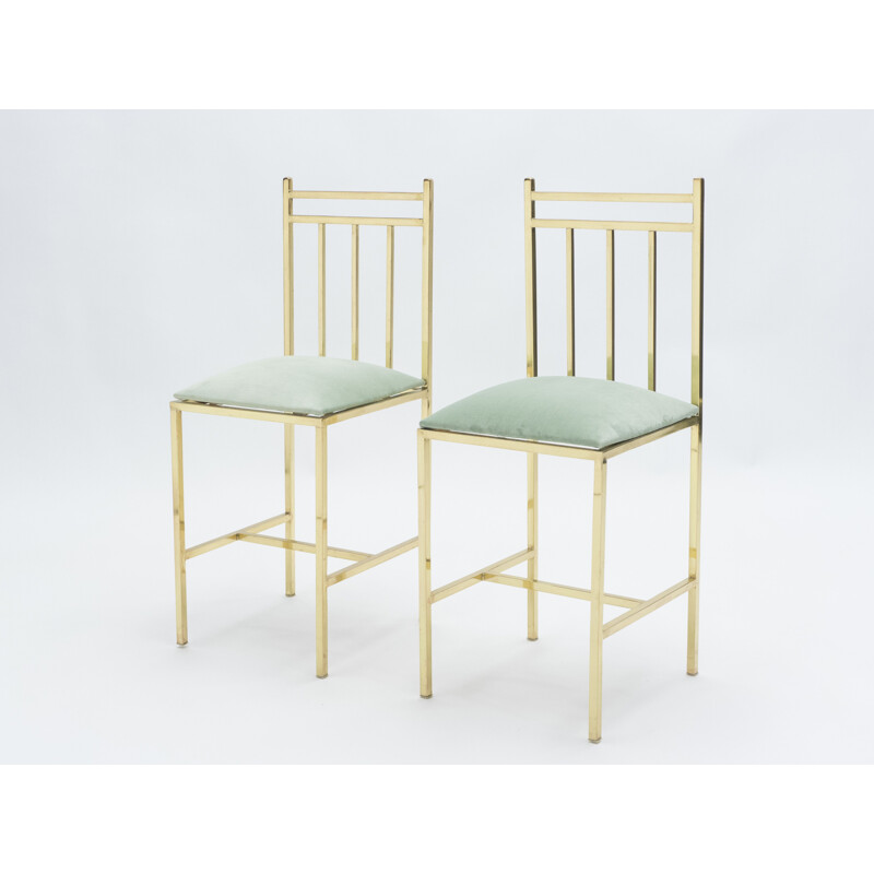 Paire de chaises vintage en laiton vernis par Marc Duplantier, 1960