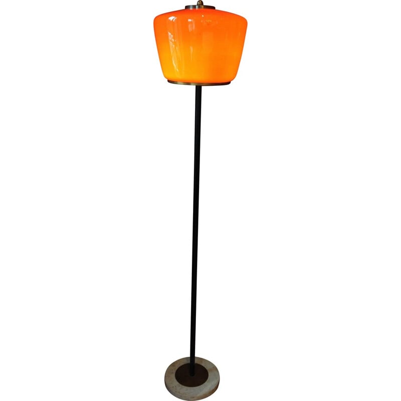 Italian floor lamp in orange Murano's glass, marble and brass, Gino SARFATTI - 1960s