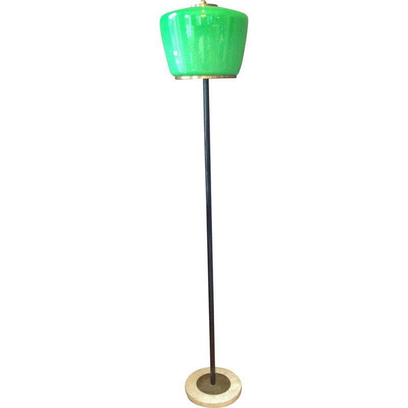 Green Italian floor lamp in Murano's glass, marble and brass, Gino SARFATTI - 1960s