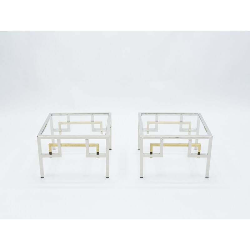 Pair of vintage chrome and brass sofa ends by Guy Lefevre for Maison Jansen, 1970
