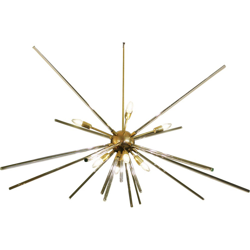 Large Sputnik hanging lamp in brass and glass - 1960s