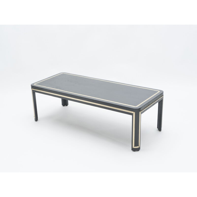 Vintage Art deco coffee table in black wood and brass, 1940