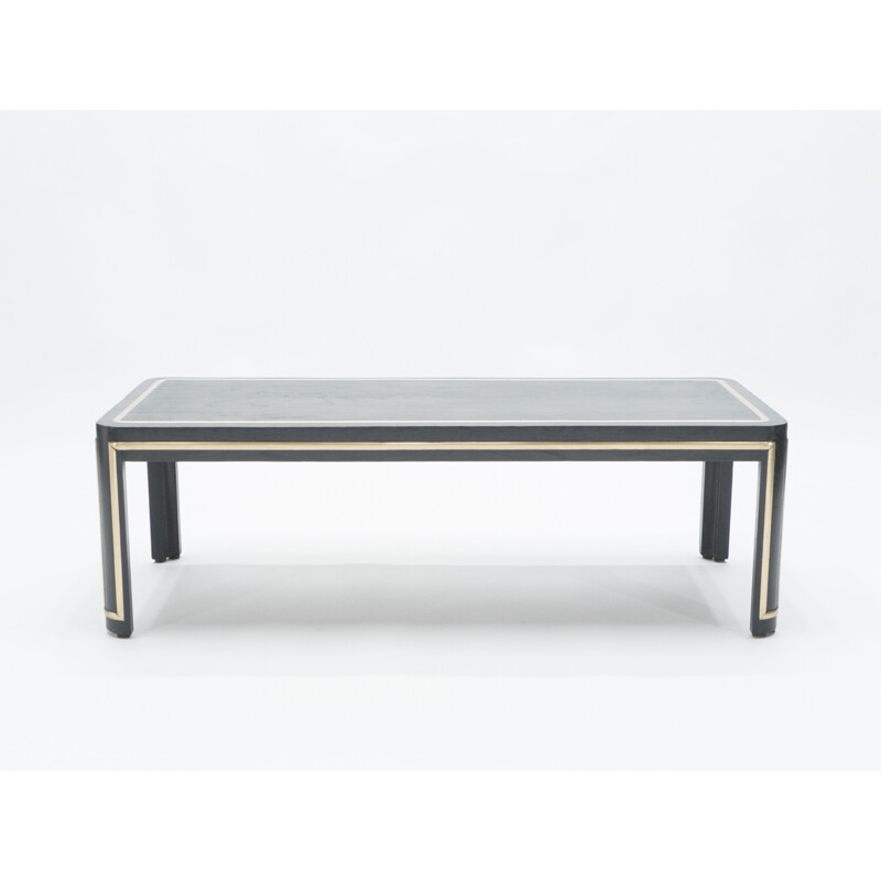 Vintage Art deco coffee table in black wood and brass, 1940