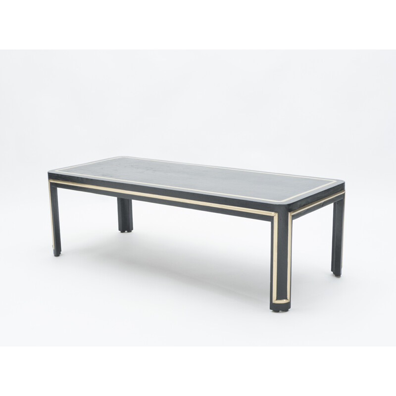 Vintage Art deco coffee table in black wood and brass, 1940