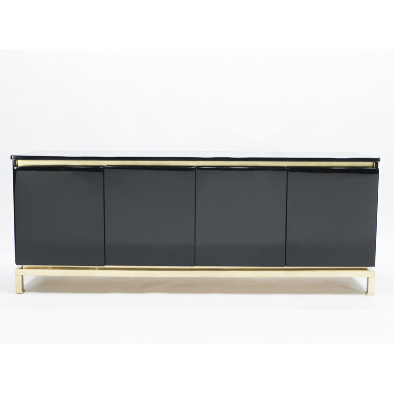 Vintage black lacquered brass sideboard from the House of Jansen, Guy Lefevre 1970