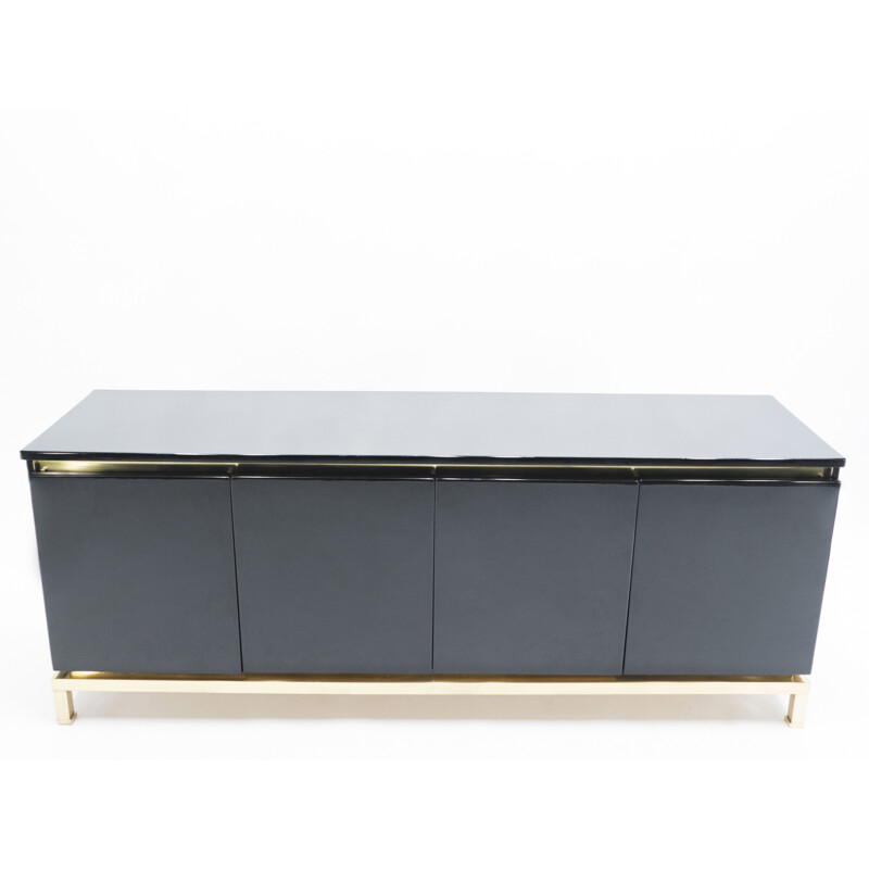 Vintage black lacquered brass sideboard from the House of Jansen, Guy Lefevre 1970