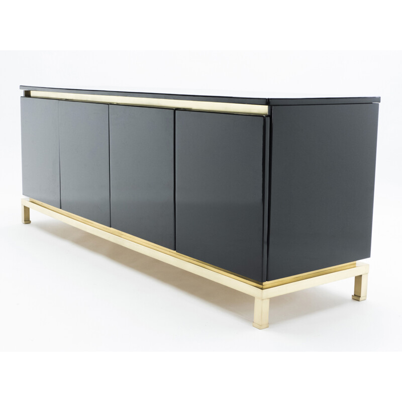 Vintage black lacquered brass sideboard from the House of Jansen, Guy Lefevre 1970