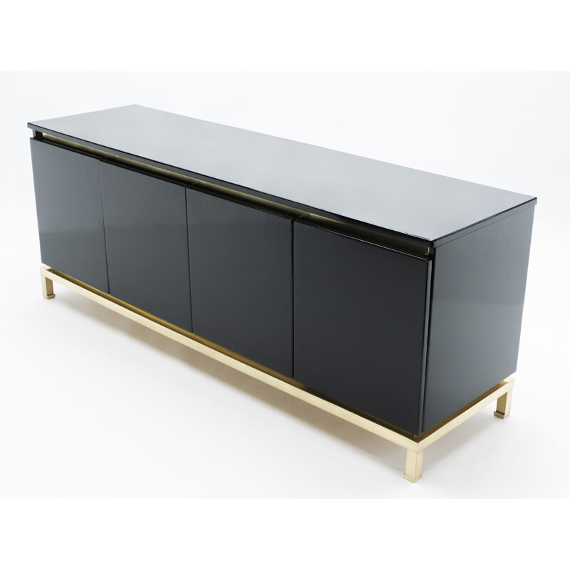 Vintage black lacquered brass sideboard from the House of Jansen, Guy Lefevre 1970