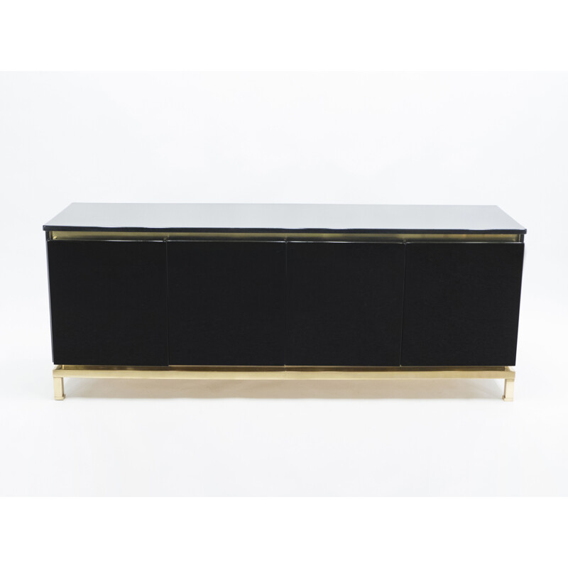 Vintage black lacquered brass sideboard from the House of Jansen, Guy Lefevre 1970