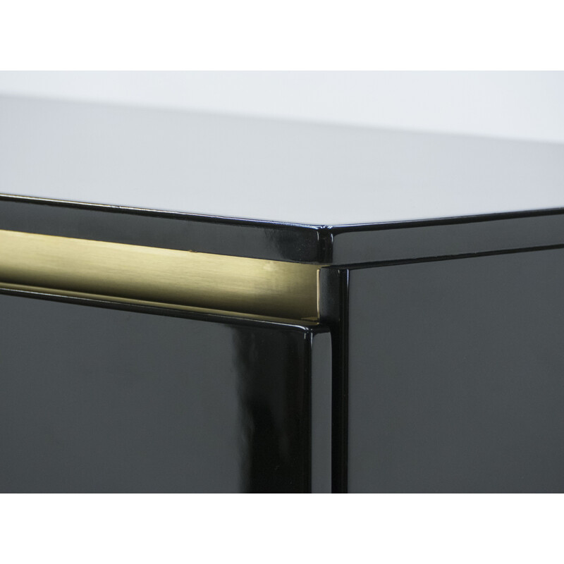 Vintage black lacquered brass sideboard from the House of Jansen, Guy Lefevre 1970