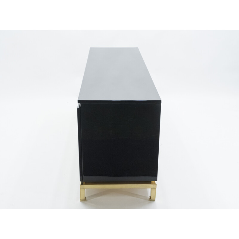 Vintage black lacquered brass sideboard from the House of Jansen, Guy Lefevre 1970