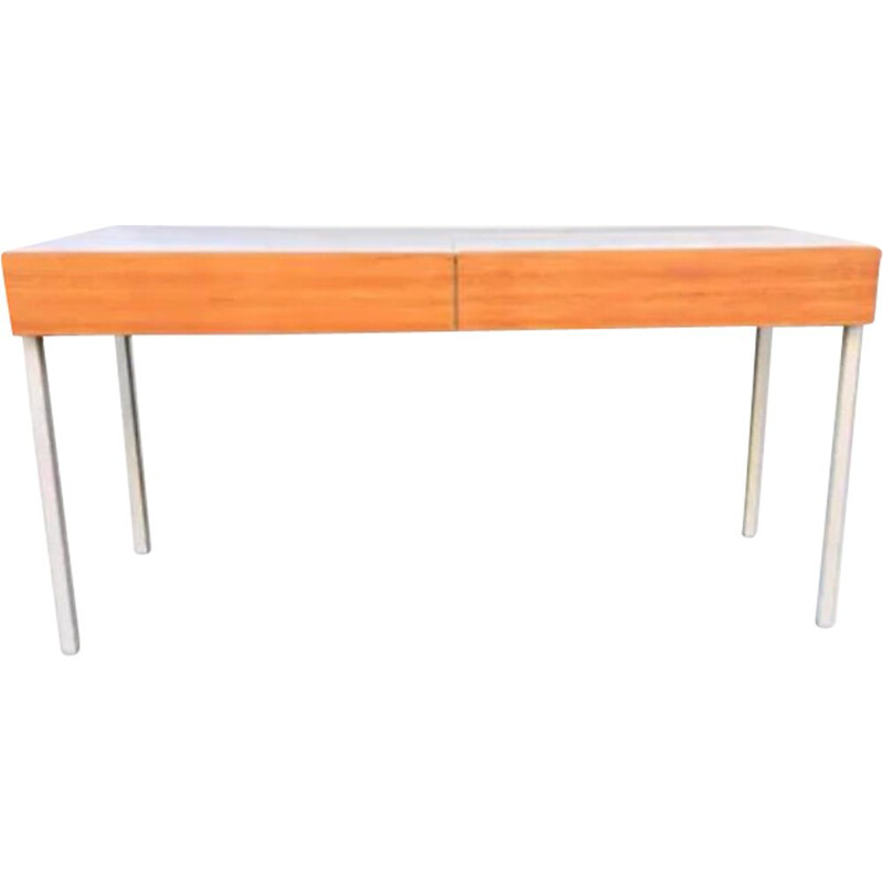 Vintage console in white melamine and light teak, Germany 1970