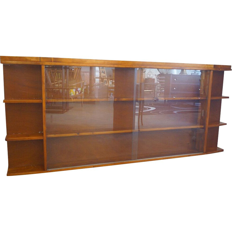 Vintage wooden and glass bookcase 1950