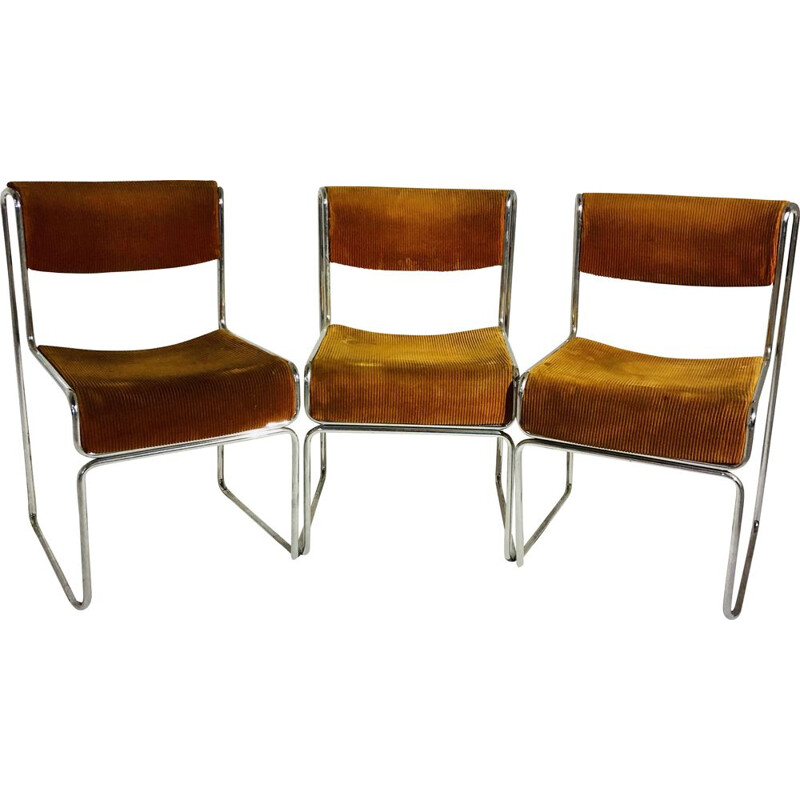 Suite of 3 vintage Italian style chairs with velvet seats