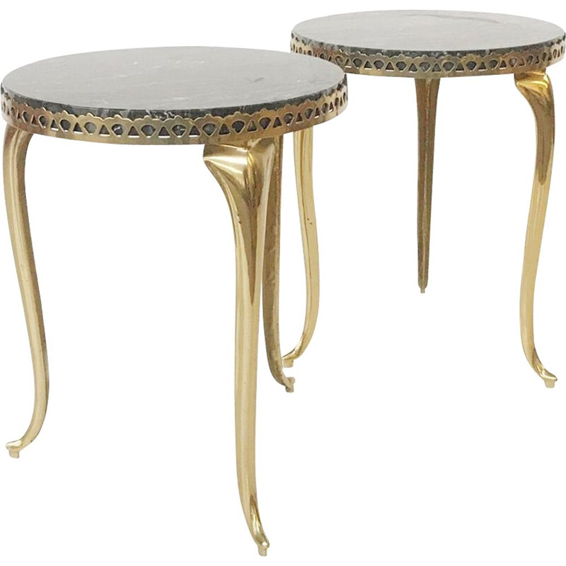 Pair of vintage side tables with black marble tops