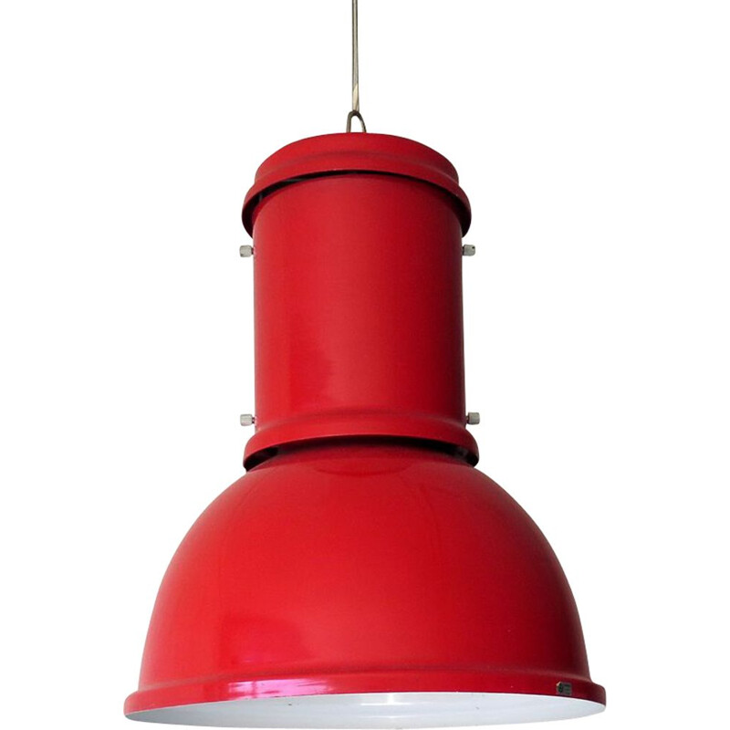Large red lacquered metal suspension in industrial style